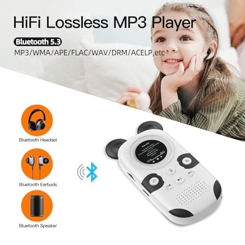 RUIZU 64GB MP3 Player for Kids, Cute Panda Portable Music Player MP3, Child MP3 Player with Bluetooth 5.3, Speaker, FM Radio, Voice Recorder, Alarm Clock, Stopwatch, Pedometer, Support up to 128GB 3