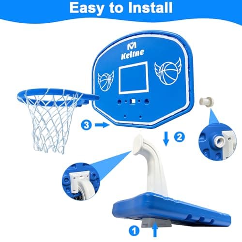 Pool Basketball Hoop Poolside, Large Pool Summer Water Basketball Hoop Game Toys with Lengthen Sturdy Base for Kids Boys Girls, Swimming Pool Basketball Hoop with 2 Balls and Pump 5
