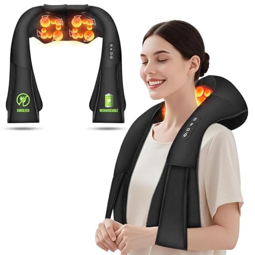 Cordless Shiatsu Neck and Shoulder Massager, Back Massager with Heat,Massage Deeper Tissue 4D Kneading Massage for Shoulder, Neck and Back, Use at Home, Office, Car - Gifts for Fathers Day Dad Gift