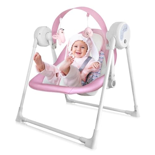 Baby Swing SpaceSaver Ultra-Compact Foldable Infant Swing (Fits in 5.3" Gaps!) 6 Speed Modes | Portable Newborn Swing for Travel/Car/Picnic (0-6M, 6-20lbs Pink)