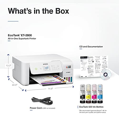 Epson EcoTank ET-2800 Wireless Color All-in-One Cartridge-Free Supertank Printer with Scan and Copy â€“ The Ideal Basic Home Printer - White, Medium 5