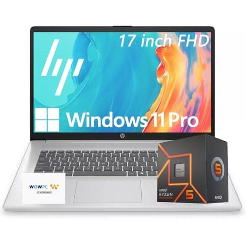 HP 17 Business Laptop 2025/2026 Edition, 17.3" FHD IPS Display, AMD 7000 Series Ryzen Processor (Beats Intel i7-1355U), Copilot Key, 64GB RAM, 2TB SSD, HDMI, Wi-Fi 6, Windows 11 Pro, WOWPC USB