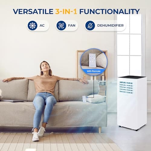 SereneLife Small Air Conditioner Portable 10,000 BTU with Built-in Dehumidifier - Portable AC unit for rooms up to 450 sq ft - WiFi app + Remote Control, Window Mount Exhaust Kit 4