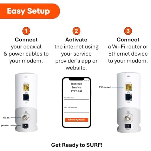ARRIS SURFboard S33 DOCSIS 3.1 Multi‑Gig Cable Modem | 2.5Gbps + 1Gbps Ethernet Ports | Works with Xfinity, Cox, Spectrum | For Cable Internet Plans up to 2.5Gbps | Modem Only, Router Required 4