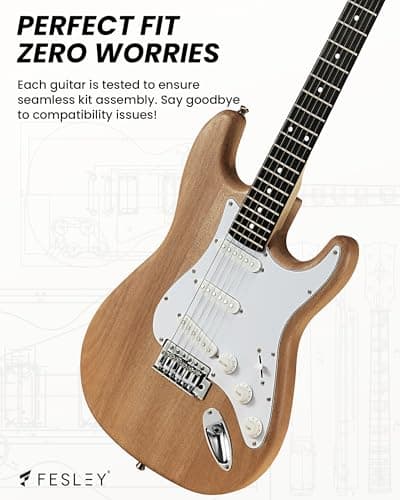 Fesley DIY Electric Guitar Kit with Mahogany Body/Maple Neck,6 Strings Electric Guitars,DIY Guitar Kit with Purpleheart Fretboard,SSS Pickups,ST Style Beginner Guitars, Build Your Own Guitar Kit 2