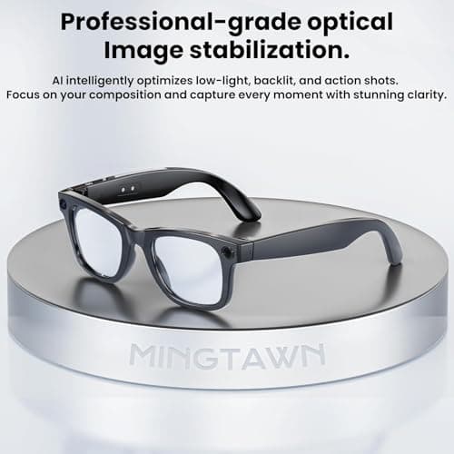 Mingtawn AI Smart Glasses 4K HD Camera, BT Call, 800W Anti-Shake Camera Glasses with Video Recording Dual Mic, Simultaneous Interpretation/GPT Identify Objects, 270mAh Blue Light Glasses（Blue） 4