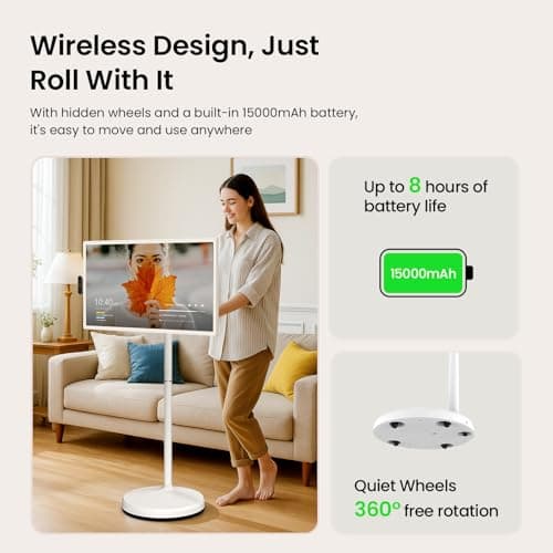 ApoloSign 32'' UHD 4K Smart Portable TV 2nd Gen, 16(8+8) GB RAM+256GB, Android 15, EDLA-Certified, Portable Touch Screen Monitor, Built-in 15000mAh Battery, Full Swivel Rotation, Voice Remote Control 4