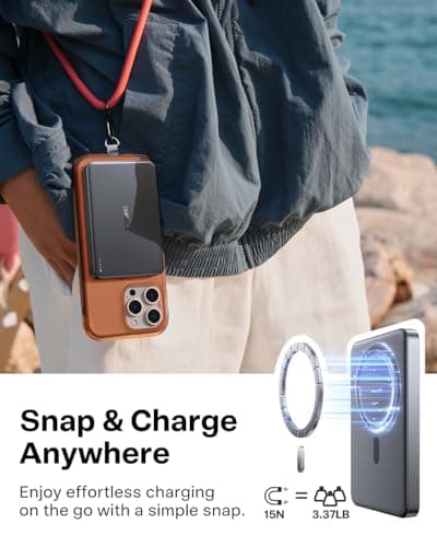 TORRAS MiniMag Power Bank,Ultra-Slim 10,000mAh Magnetic Wireless Portable Charger, 22.5W Fast Charging iPhone Air Magnetic Battery Pack Designed for iPhone 17 Pro Max/17 Pro/Air/16/15/14/13/12, Gray 4