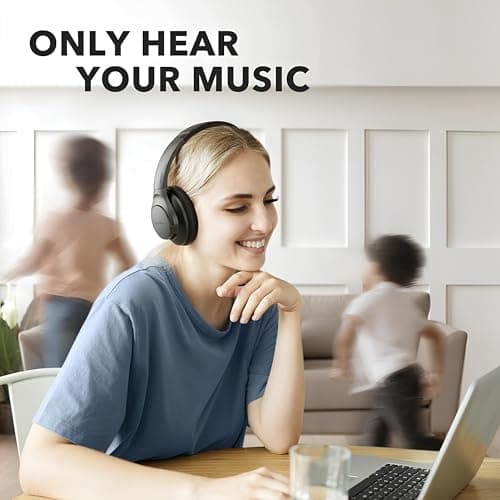 Soundcore Anker Life Q20 Hybrid Active Noise Cancelling Headphones, Wireless Over Ear Bluetooth Headphones, 60H Playtime, Hi-Res Audio, Deep Bass, Foam Ear Cups, Travel, Office, USB-C Charging 3