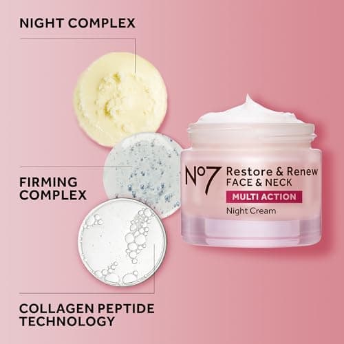 No7 Restore & Renew Multi Action Night Cream for Face & Neck - Nighttime Face Moisturizer with Collagen Peptides - Anti Aging Skin Care for Crepey Skin with Hyaluronic Acid & Ceramides (1.69 Oz) 5
