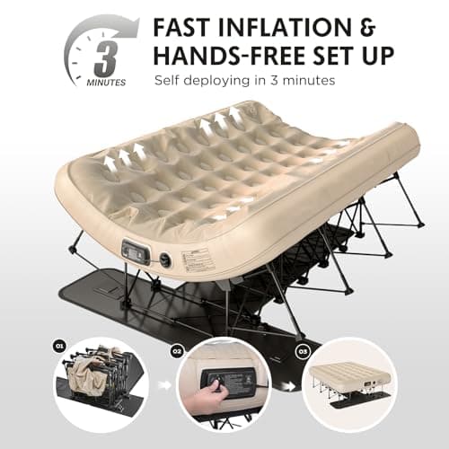 Simpli Comfy Queen EZ Bed Self-Inflating Air Mattress with Built-in Frame, Pump and Wheeled Case, Blow Up Inflatable Rolling Air Bed on Wheels 4