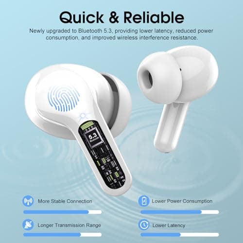 Wireless Earbuds, Bluetooth 5.4 Headphones HiFi Stereo, Bluetooth Earbuds with ENC Noise Cancelling Mic, IP7 Waterproof in Ear Earphones, 48H, LED Display Ear buds for Pad Phones Workout Sports, White 2
