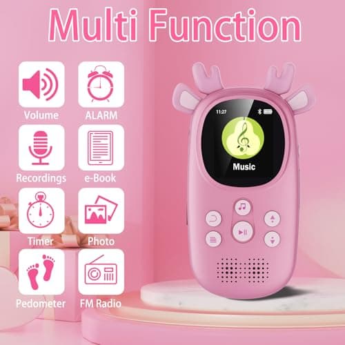 32GB MP3 Players for Kids, Cute Reindeer Portable Music Bluetooth Kid MP3 Player, Child MP3 Player with Bluetooth 5.3,Speaker, FM Radio, Alarm Clock, Voice Recorder, Stopwatch (Support up to 128GB) 2