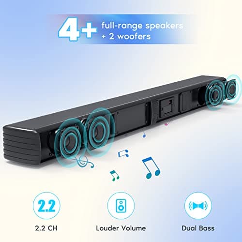 GEOYEAO Sound Bar, Bass Speakers for Smart TV with Dual Subwoofer 3D Surround Sound System, 32 Inch 2.2CH Home Theater Audio Soundbar, HDMI ARC Connection, 2 in 1 Detachable & Wall Mountable 2