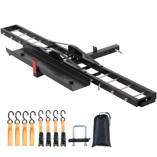 VEVOR Motorcycle Carrier, 600 LBS Steel Motorcycle Carrier Hitch Mount with 47" Longer Ramp, Scooter Dirt Bike Trailer Hauler with Ratchet Straps and Stabilizer, for Car, Truck with 2" Hitch Receiver