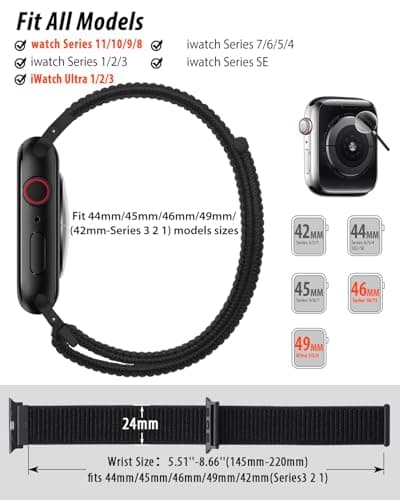 Nylon Loop Sport Band Compatible with Apple Watch Bands 44mm 45mm 46mm 49mm 42mm for Women Men, iWatch Wrist Straps for Ultra 3 2, Se, Series 11 10 9 8 7, Breathable, Soft Band Ideal for Outdoor 2