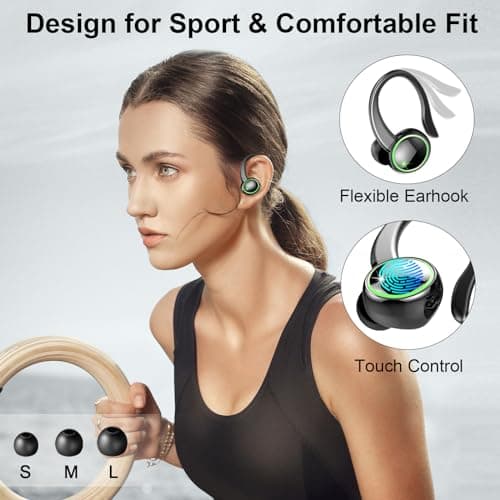 Wireless Earbuds Sports, Bluetooth 5.4 Headphones Hifi Stereo, 50H Playback Over-Ear buds with ENC Noise Cancelling Mic, Earphones with Earhooks, IP7 Waterproof Fitness Headset for Gym Running Workout 4