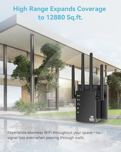 105-Device Compatible WiFi Extender Signal Booster, WiFi Extender, 12880 Sq.Ft Long Range, Dual Band 5GHz/2.4GHz 1200Mbps, Simple Installation for Home & Outdoor 3