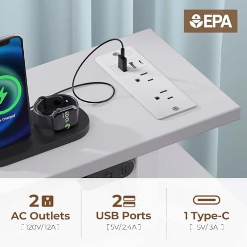 Seventable White Computer Desk with Drawers, Gaming Desk with Keyboard Tray, Office Desk with LED Lights & Power Outlets, 47 inch Writing Desk with Monitor Stand for Small Space 5