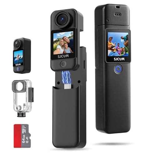 SJCAM C300 Pocket Travel Action Camera 4K,7Hour Power,154° Wide FOV Video Recording,6-Axis Stabilization,Dual-Touch Screen Body Camera,30M Waterproof,Vlogging YouTube Live Streaming,Black 64G Card