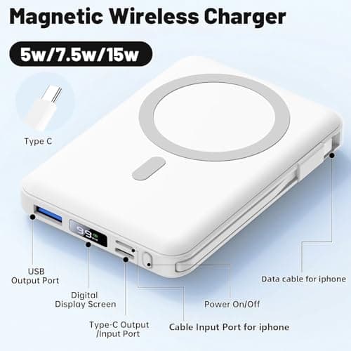 Azmuth for Magsafe Battery Pack, 10000mAh Magnetic Power Bank 22.5W PD Fast Charging with LED Display Wireless Portable Charger for Magsafe with Stand for iPhone 17/16/15/14/13/12/Pro/Pro Max 2