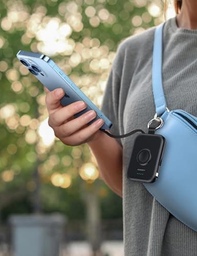 RORRY Portable Charger, 5000mAh Portable Charger Power Bank with Built-in Cables, Travel Keychain Battery Pack for Apple Watch Ultra/11/10/9/8/7/6/SE, iPhone Air/17/16/15/14/13/12, Black 4