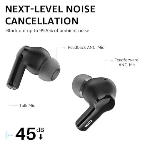 TOZO Hybrid Active Noise Cancelling Wireless Earbuds with 6 Mics AI Clear Call Ear Buds 68H Playtime with LED Display 32 Preset EQs via APP Bluetooth 5.3 IPX8 Waterproof in Ear Headphones 3