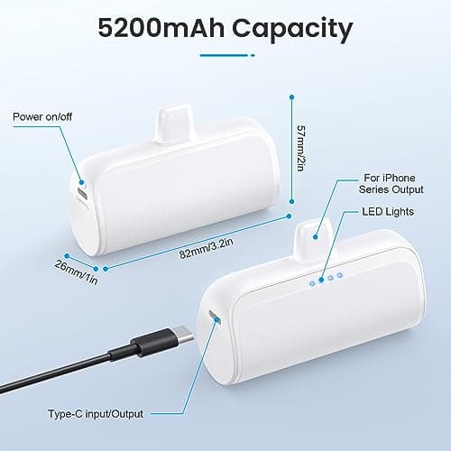 [2 Pack]Mini Portable Charger for iPhone 5200mAh,20W PD Fast Charging Power Bank for iPhone, Ultra-Compact Battery Pack Travel Portable Phone Charger Compatible with iPhone 14 13 12 11 X 8 7 6 Series 3