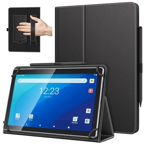 TiMOVO Universal Case for 10.1 Inch Android Tablet with Pen Loop, Lightweight Folding Stand Cover with Hand Strap for All 9.6"-11" Touchscreen Tablet, Black