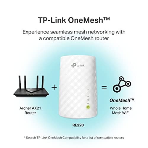 TP-Link WiFi Extender with Ethernet Port, Dual Band 5GHz/2.4GHz, Up to 44% More Bandwidth Than Single Band, Covers Up to 1200 Sq.ft and 30 Devices, Signal Booster Amplifier Supports OneMesh(RE220) 5
