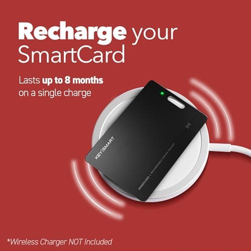 KeySmart MFI-Certified SmartCard Wallet Tracker Card, Compatible with Apple Find My App, Rechargeable Thin GPS Item Finder for Luggage Tag, Smart Bluetooth Tracking with Key Chain Hole Black, 1 Pack 3