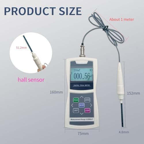 Digital Tesla Meter Handheld Gaussmeter Surface Magnetic Field Tester 0-2500mT Accuracy ±5% with N/S Function for Measuring Surface Magnetic Field of Permanent,Mechanical Parts,Magnetic Separator 3