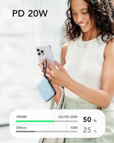 VRURC 10000mAh Portable Charger for iPhone with Built-in Cables, PD 20W Fast Charging Power Bank, Battery Pack for iPhone 16 15 14 13 Samsung Galaxy S25 S24 Series Android, Blue(1 Pack) 4