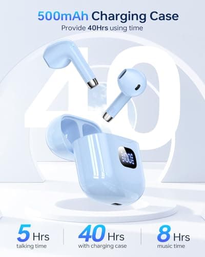 KTGEE Wireless Earbuds Bluetooth 5.3 Headphones, 40Hrs Playback Stereo Ear Buds with LED Display Charging Case IPX7 Waterproof in-Ear Earphones with Mic for Phone Tablet Laptop Sports, Blue 5