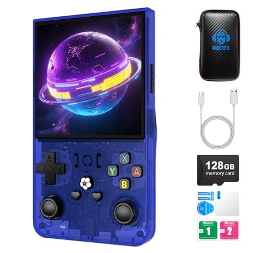 R36MAX Retro Handheld Game Console,128GB Open Source System Support 30+ Emulator Console,4.0 Inch IPS Screen Retro Gaming Console,4000mAh Battery,Portable Video Game Console for Christmas (Blue)