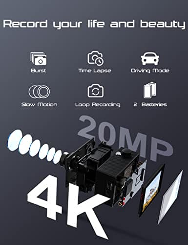 Apexcam Action Camera 4K Sports Cameras 20MP 40M 170°Wide-Angle WiFi Waterproof Underwater Camera with 2.4G Remote Control 2 Batteries 2.0'' LCD Ultra HD Cameras with Mounting Accessories Kit 2