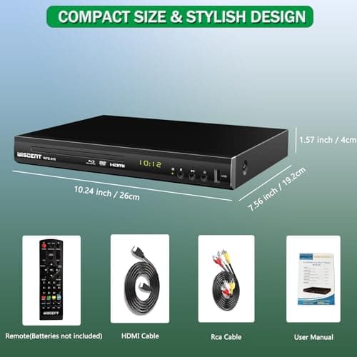 Blu Ray DVD Player, WISCENT Full HD 1080p Home Theater Disc System, Region A/1 Blu-Rays,HD Blu-Ray DVD Player for TV with Coaxial Audio/HDMI/AV/Output, USB Input, Built-in PAL NTSC 5