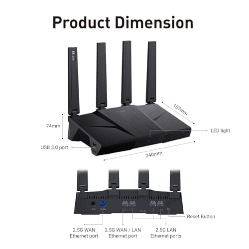 GL.iNet GL-BE9300 (Flint 3) Tri-Band WiFi 7 Router, High-Speed 6GHz Gaming WiFi Router for Wireless Internet, Long Range, 5 x 2.5G VPN Routers for Fiber Optic Modem, Computer Routers, Home & Business 4
