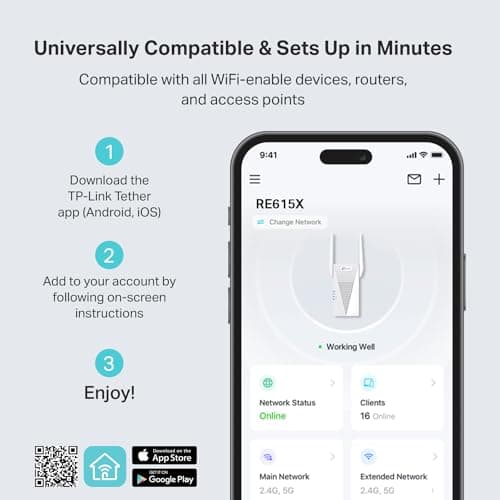 TP-Link RE615X AX1800 WiFi 6 Range Extender w/Ethernet Port | 1.8G Dual-Band Wireless Repeater Amplifier | Up to 2100 Sq. Ft., 64 Devices | Internet Signal Booster | APP Setup | EasyMesh Compatible 5