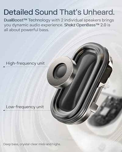 SHOKZ New OpenFit 2+ Open-Ear Headphones, Dolby Audio Enabled, Comfortable Earbuds with Soft Ear Hooks, 48H Playtime, IP55 Water-Resistant, USB-C Fast Charging, Wireless Charging, Carrying Bag, Grey 3