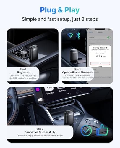 Wireless CarPlay Adapter for Apple iPhone, 2025 Convert Wired to Car Play Wireless, Plug & Play, Auto-Connect, Ultra Mini Car Play Adapter with USB A/C, No Latency for iPhone iOS 10+(2017+ Vehicles) 2