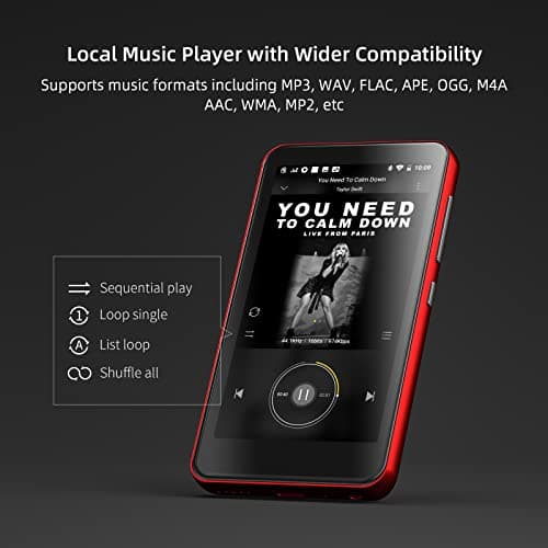 MP3 Player with Bluetooth and WiFi,MP3 Player with Spotify,Spotify Kids,Audible,Pandora,Amazon Music,4" Music Player MP4 Up to 1TB(80GB,Red_Black) 3