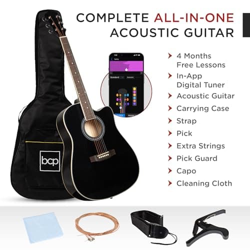 Best Choice Products 41in Beginner Acoustic Guitar Full Size All Wood Cutaway Guitar Starter Set w/Case, Strap, Capo, Strings, Picks - Black 3