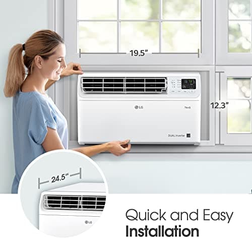 LG 10000 BTU Window Air Conditioners [2023 New] Dual Inverter Remote WiFi Enabled App Ultra-Quiet Washable Filter Cools 450 Sq.Ft AC Unit air conditioner Easy Install White LW1022FVSM 3