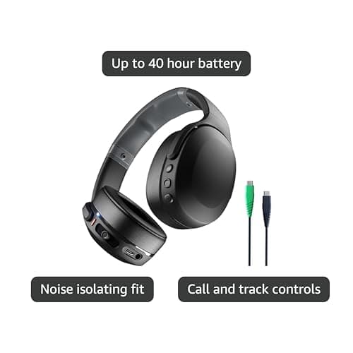 Skullcandy Crusher Evo Wireless Bluetooth Headphones with Extra USB-C Charging Cable, Multi-Sensory Bass, Noise Isolating Over-Ear Fit, 40 Hours Battery, Microphone for iPhone Android - True Black 4