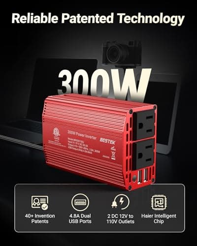 BESTEK Power Inverter DC 12V to AC 110V - 300W Car Plug Adapter Outlet with 4.8A Dual USB Fast Charging Port - Car Charger Cigarette Lighter Adapter for Phone, Laptop on Road Trip - Aluminum Housing 2