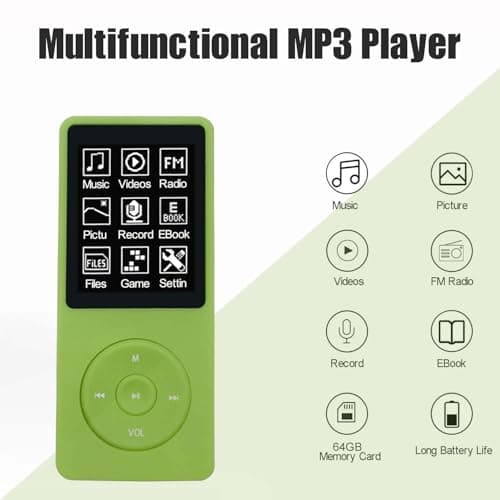 64GB MP3 Player with Speaker Earphones Portable Music Player for Kids Support Voice Recording Photo Video E-Book, Green 4