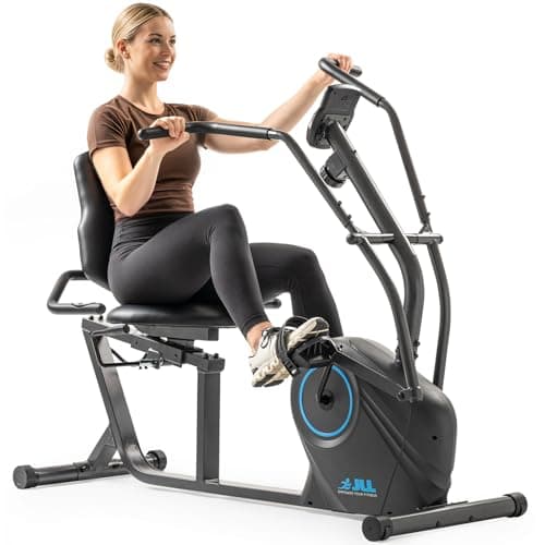 JLL Smart Cross Trainer Recumbent Exercise Bike with Arm Exercisers, 8-Level Magnetic Resistance Stationary Machine, LCD, Bluetooth Fit App, Home Workout Cardio Equipment, Seniors & Adults
