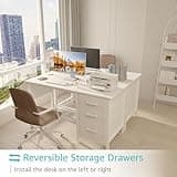 Lufeiya White Desk with Fabric File Drawers Cabinet, 47 Inch Reversible Computer Desk with Filing Cabinet for Bedroom Small Space Home Office, Modern Writing Table PC Desks, White 3