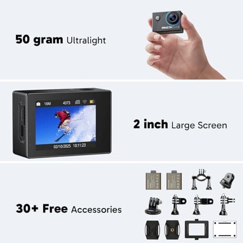Dragon Touch 4K Action Camera - Vision 3 20MP Underwater Waterproof Camera with 4X Zoom 170° Wide Angle WiFi Sports Cam with Remote 2 Batteries and Mounting Accessories Kit 4